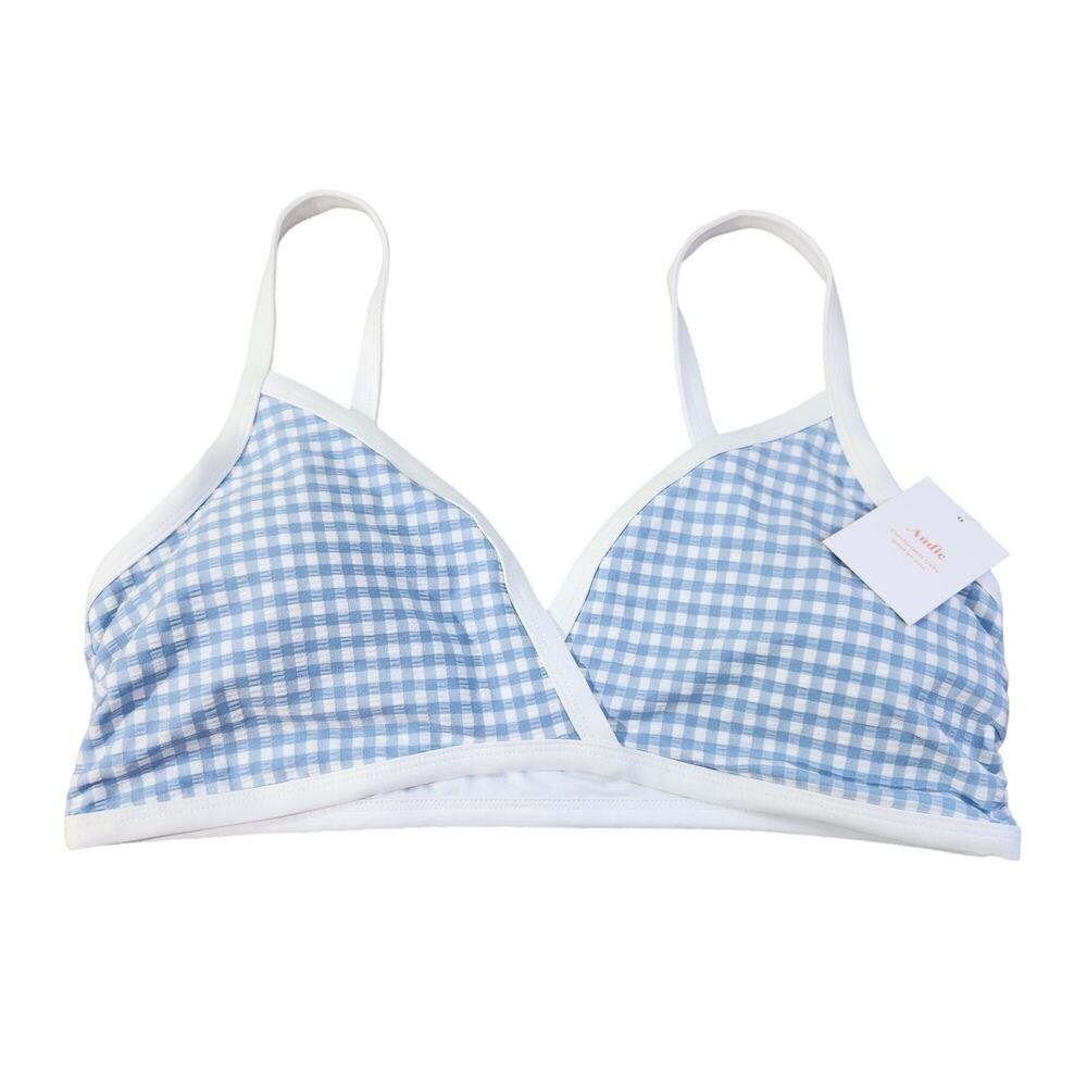 Andie Swim The Cove Bikini Top in Gingham Blue Pool NWT Womens Size XL